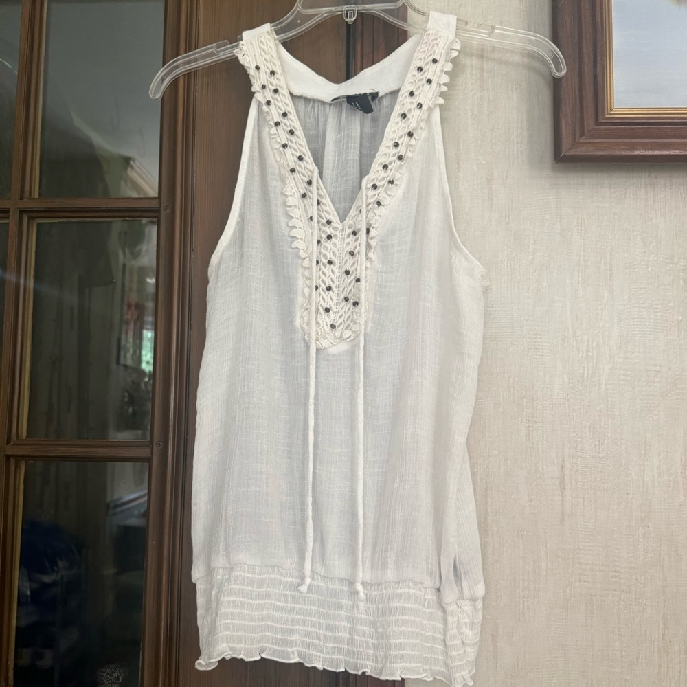 A. Byer White Sleeveless Top with Lace Detail